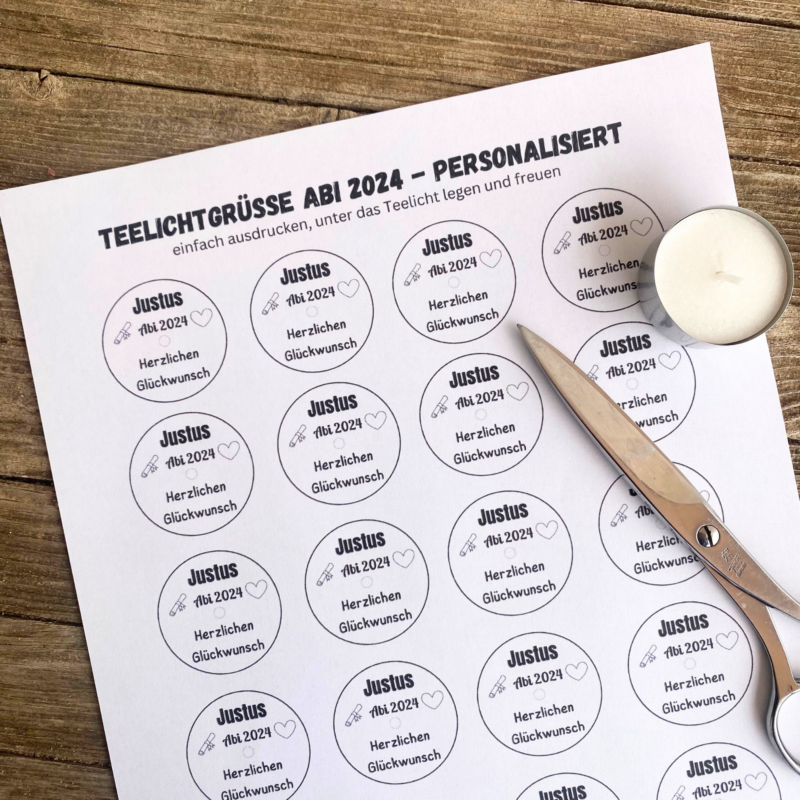 Personalisierbar - Teelicht mit Botschaft - zum Abitur, Abi 2025, personalisiert - Digitaler Download