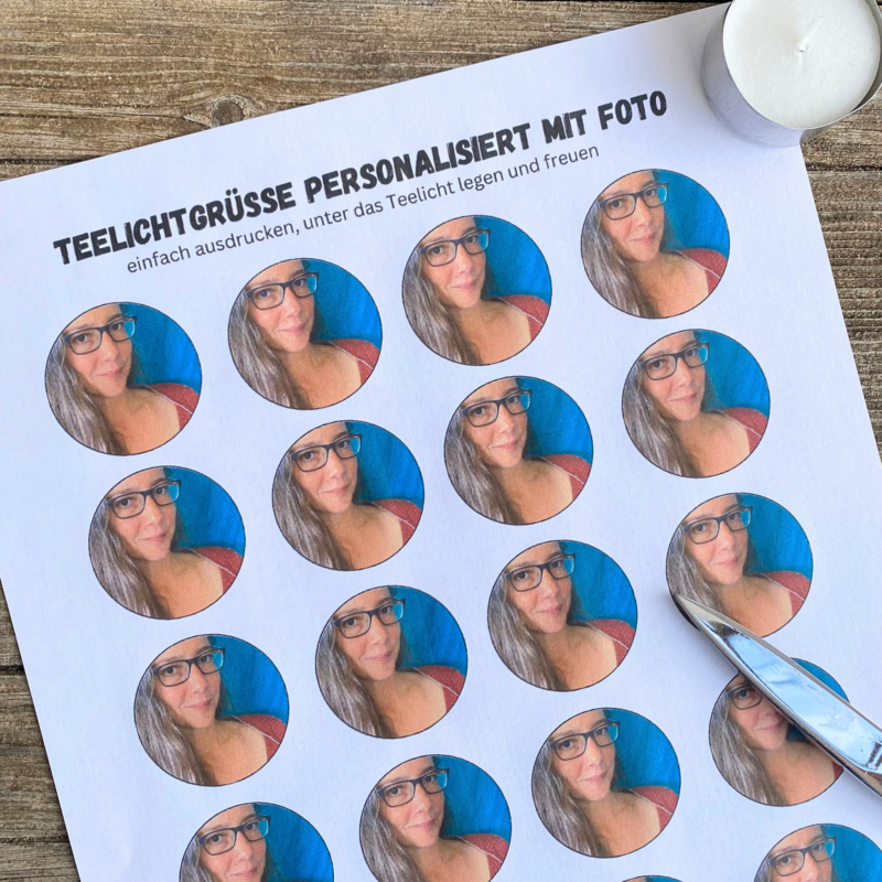 Personalisierbar - Teelicht mit Botschaft - mit FOTO - BUNT - Digitaler Download