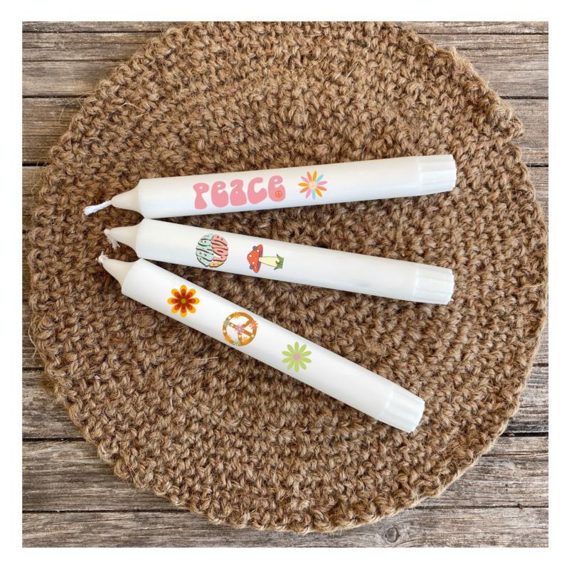 Kerzentattoo Vorlage - Peace, Love & Happiness, Retro Style - DIY Druckvorlage - Download