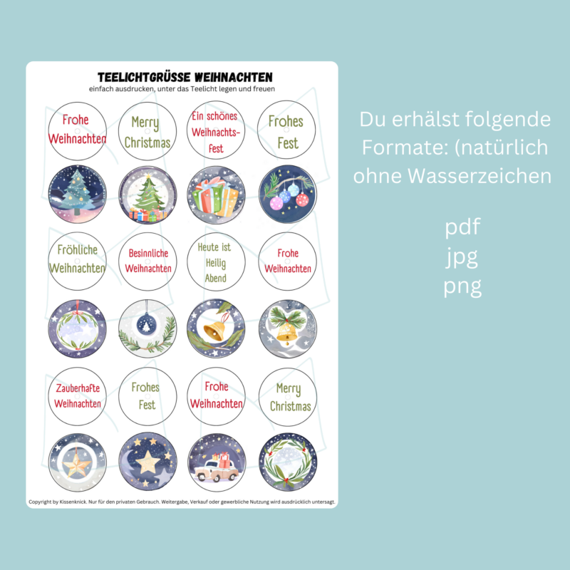 Teelicht mit Botschaft - Weihnachten, Frohe Weihnahchten, bunt - Digitaler Download
