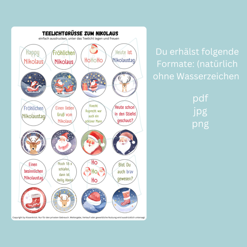 Teelicht mit Botschaft - Fröhlichen Nikolaus, bunt - Digitaler Download
