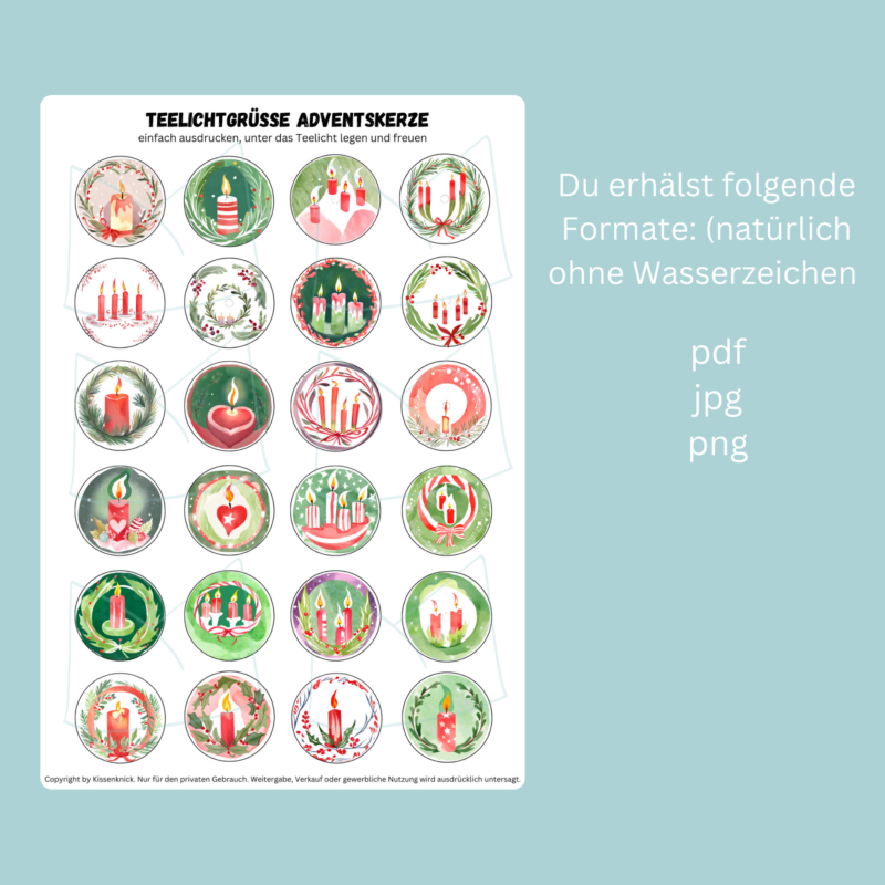 Teelicht mit Botschaft - Advent, Adventskerzen, bunt - Digitaler Download