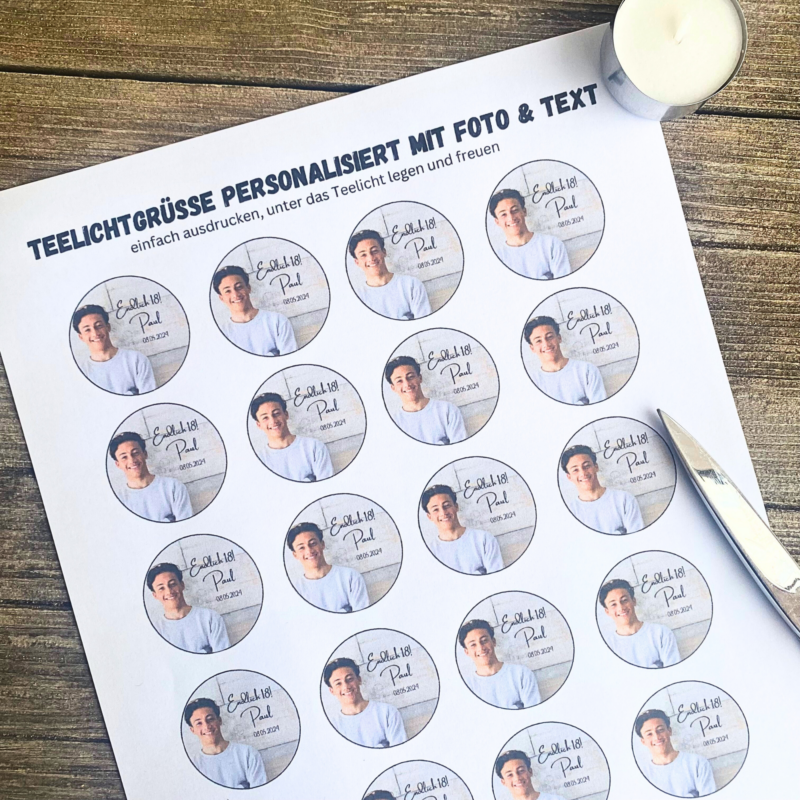 Personalisierbar - Teelicht mit Botschaft - mit Foto und Text/ Bunt - Digitaler Download
