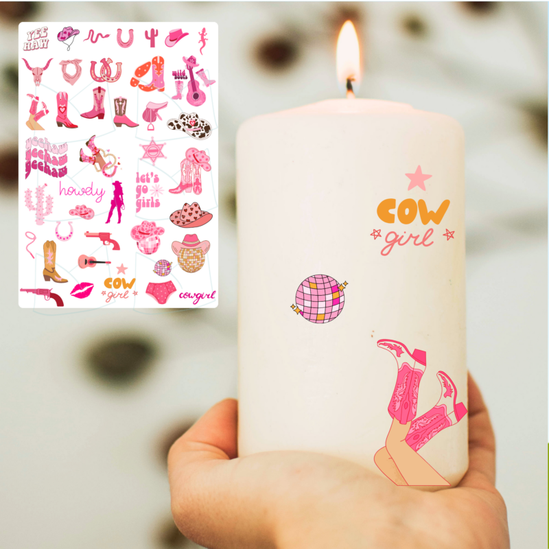 Kerzentattoo Vorlage PINK Wild West - Western Stab- & Blockkerzen, Druckvorlage zum selber basteln - Download