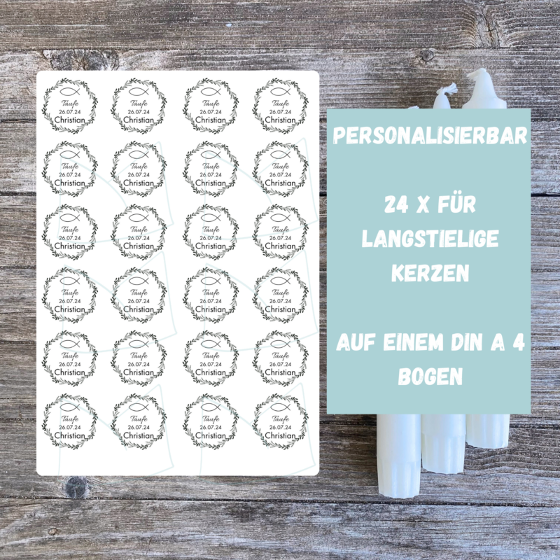 Personalisierbare Kerzentattoo Vorlage zur Taufe - für Stabkerzen & Blockkerzen - DIY Druckvorlage