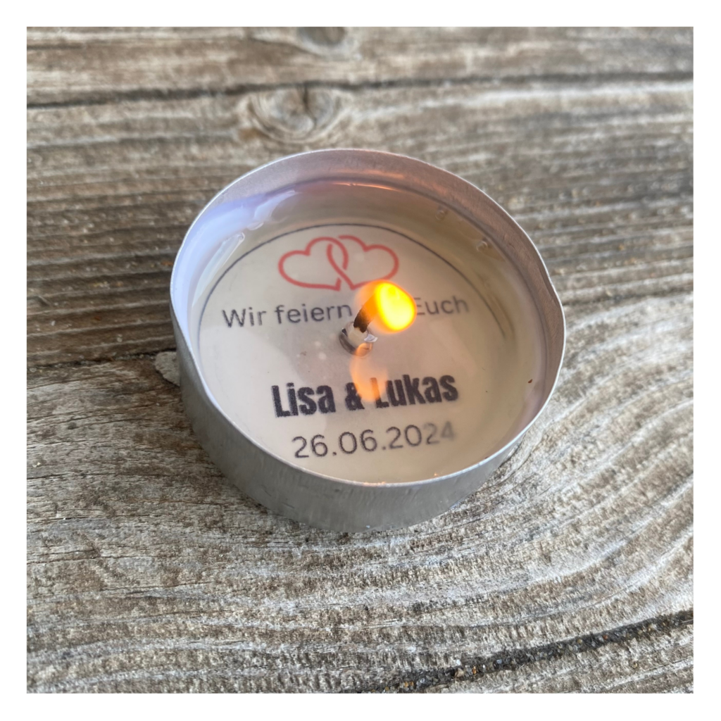 Personalisierbar - Teelicht mit Botschaft - zur Hochzeit, personalisiertes Gastgeschenk - Digitaler Download