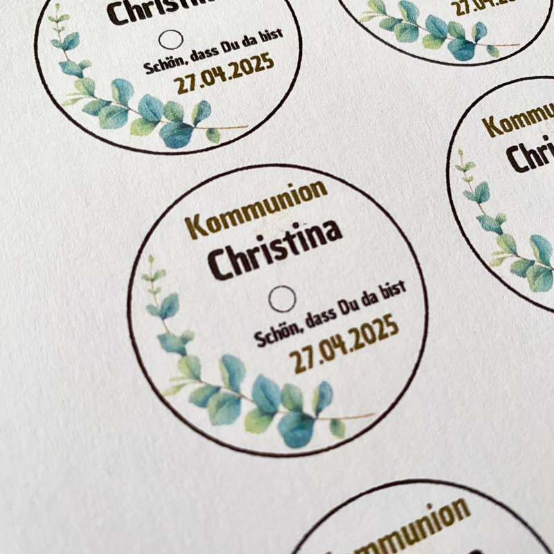 Personalisierbar - Teelicht mit Botschaft - Eukalyptus - Design, Kommunion, Taufe, Konfirmation, Hochzeit, Gastgeschenk - Digitaler Download