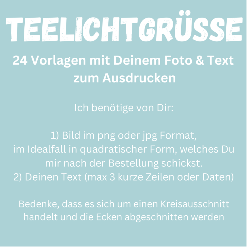 Personalisierbar - Teelicht mit Botschaft - mit Foto und Text/ Bunt - Digitaler Download