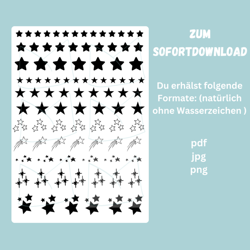 Kerzentattoo Vorlage Sterne, schwarz, Druckvorlage zum selber basteln - Download
