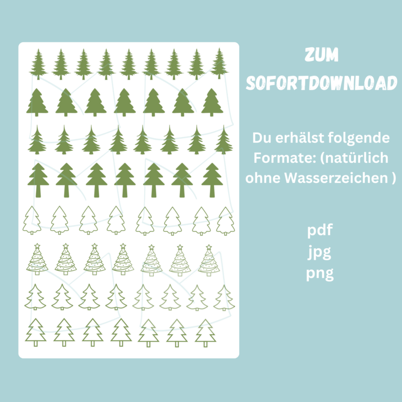Kerzentattoo Vorlage schlichte Tannenbäume, Tannen grün, Druckvorlage zum selber basteln - Download