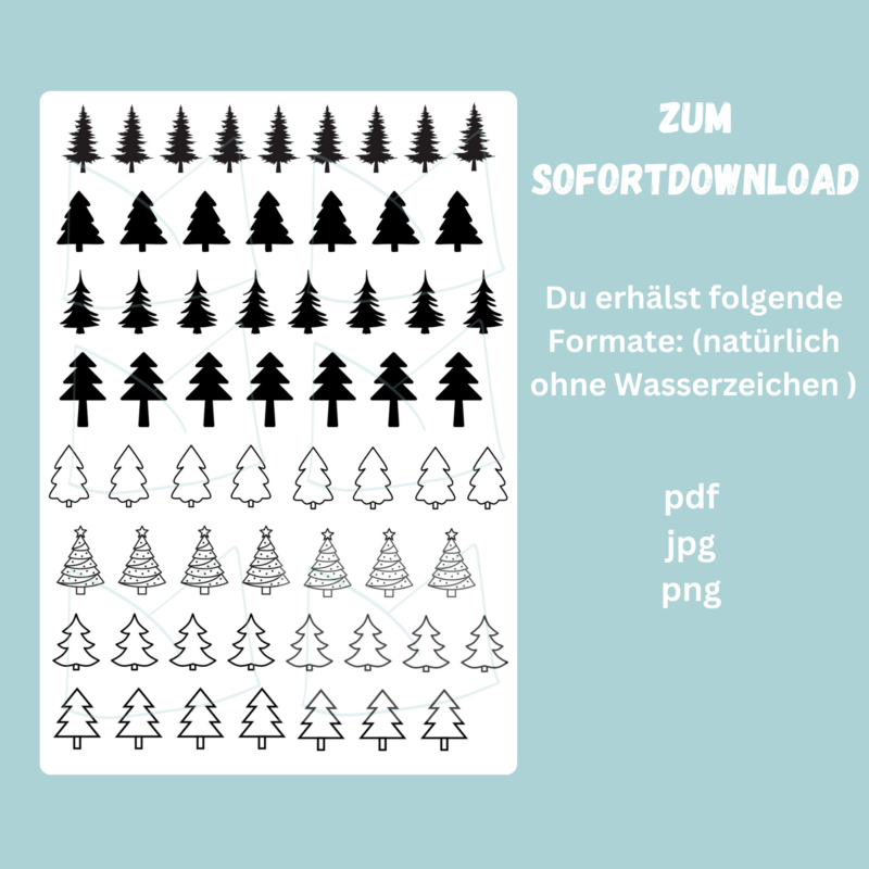 Kerzentattoo Vorlage schlichte Tannenbäume, Tannen schwarz, Druckvorlage zum selber basteln - Download