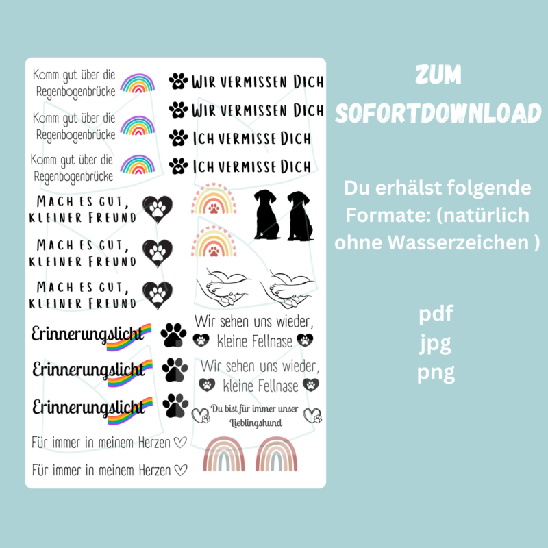 Kerzentattoo Vorlage - Regenbogenbrücke, Trauer Hund - DIY Druckvorlage - Download