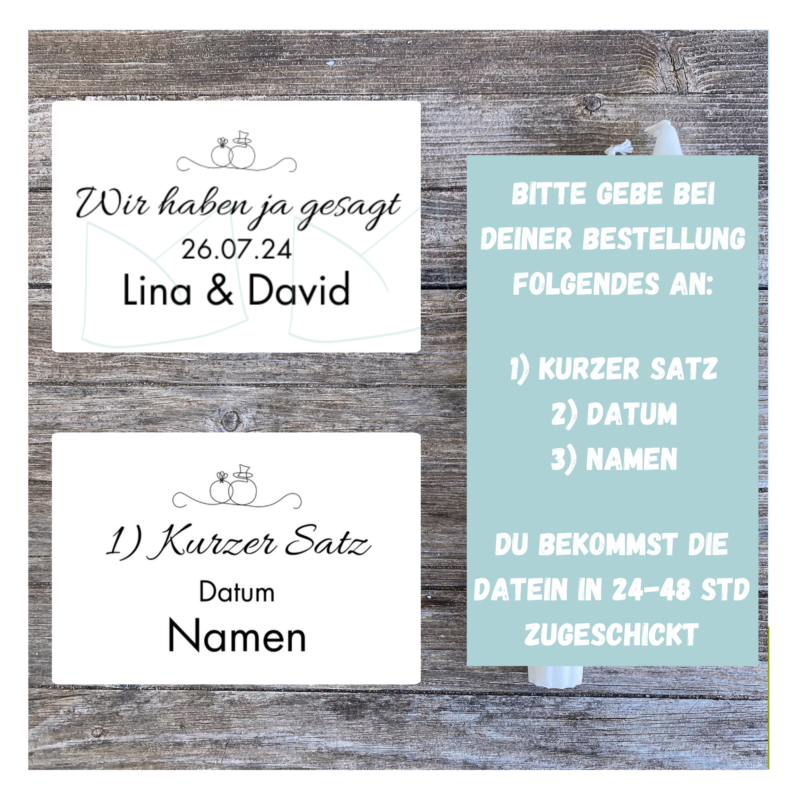 Personalisierbare Kerzentattoo Vorlage für Eure Hochzeit - für Stabkerzen - DIY Druckvorlage
