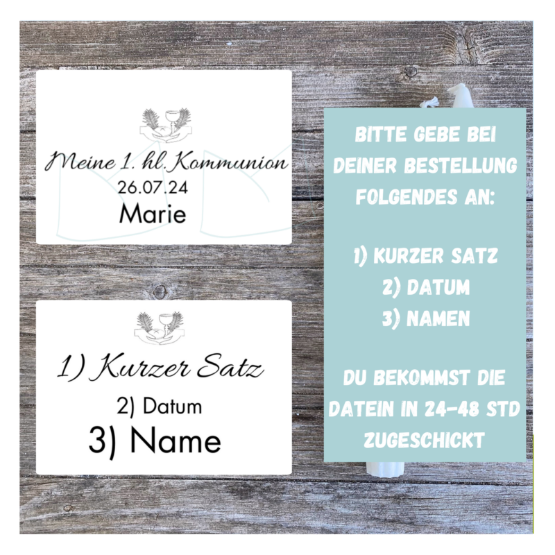 Personalisierbare Kerzentattoo Vorlage für die Kommunion - für Stabkerzen - DIY Druckvorlage