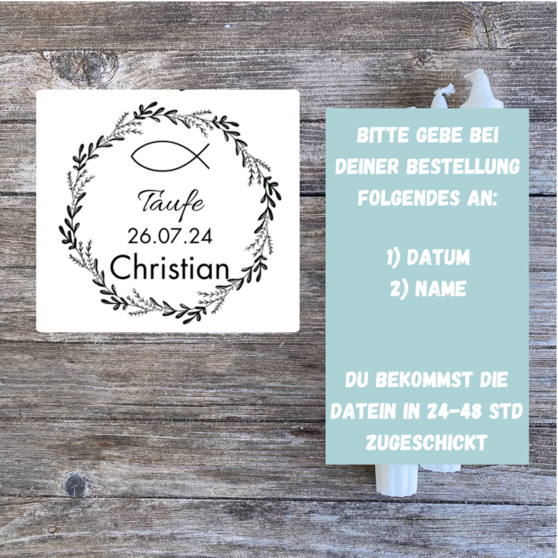 Personalisierbare Kerzentattoo Vorlage zur Taufe - für Stabkerzen & Blockkerzen - DIY Druckvorlage