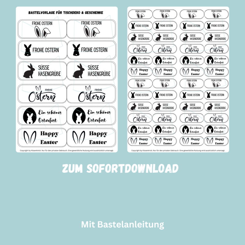 Frohe Ostern Bastelvorlage Etiketten für Geschenke, Caketopper, Fähnchen, PDF Download
