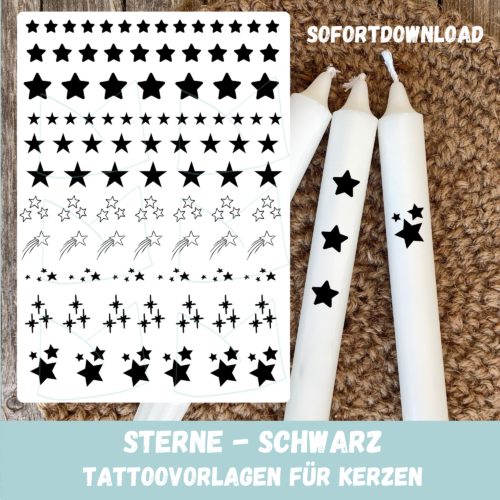 Kerzentattoo Vorlage Sterne, schwarz, Druckvorlage zum selber basteln - Download