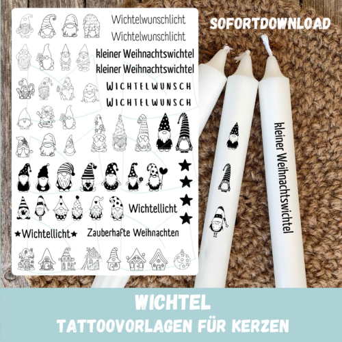 Kerzentattoo Vorlage Weihnachtswichtel, Wichtel Weihnachten, Druckvorlage zum selber basteln - Download