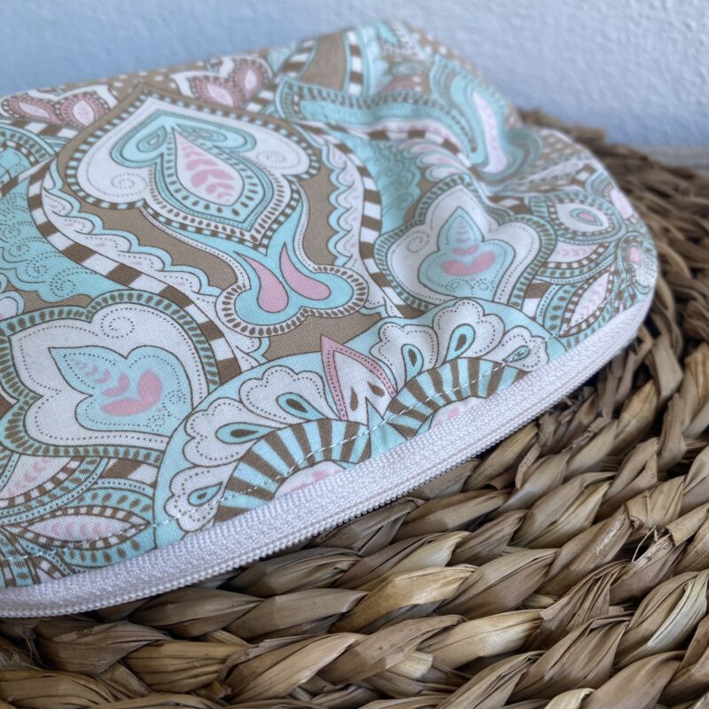 Kosmetiktasche Boho in beige, türkis und rosa, zarte Farben, Innenfutter und verstärkt