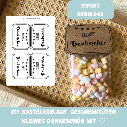 Geschenktüte Kleines Dankeschön, mit Herzen, Tütenklappe, Digitaler Download