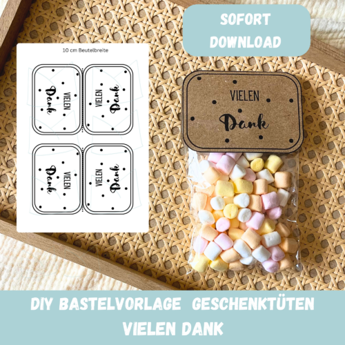 Geschenktüte Vielen Dank, Tütenklappe, Digitaler Download