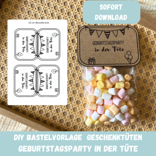Geschenktüte Geburtstagsparty in der Tüte, Tütenklappe, Digitaler Download