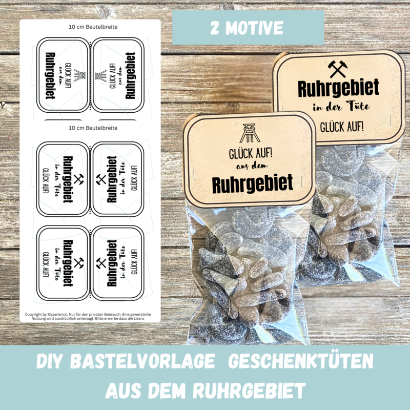 Ruhrgebiet in der Tüte, Glück Auf aus dem Ruhrgebiet, Tütenklappe, Geschenktüte, Digitaler Download