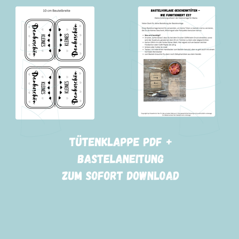 Geschenktüte Kleines Dankeschön, mit Herzen, Tütenklappe, Digitaler Download