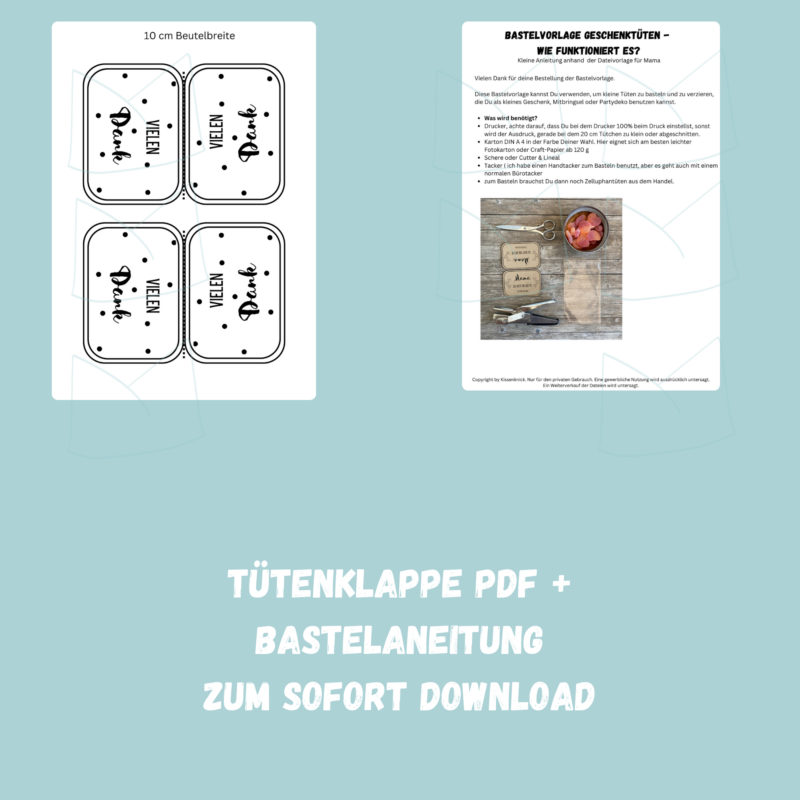 Geschenktüte Vielen Dank, Tütenklappe, Digitaler Download