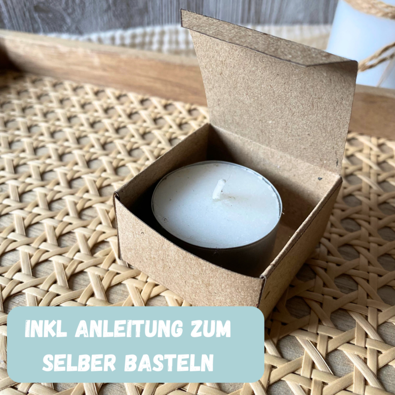 Personalisierbarer Geschenkkarton/ Verpackung für Teelichter zur Kommunion, Konfirmation, Taufe, Firmung - Bastelvorlage zum selber basteln - Download