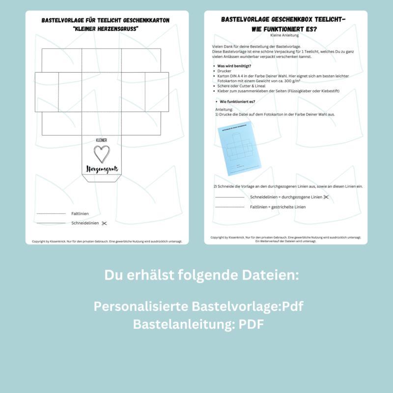 Geschenkkarton/ Verpackung für Teelichter Kleiner Herzensgruß - Bastelvorlage zum selber basteln - Download