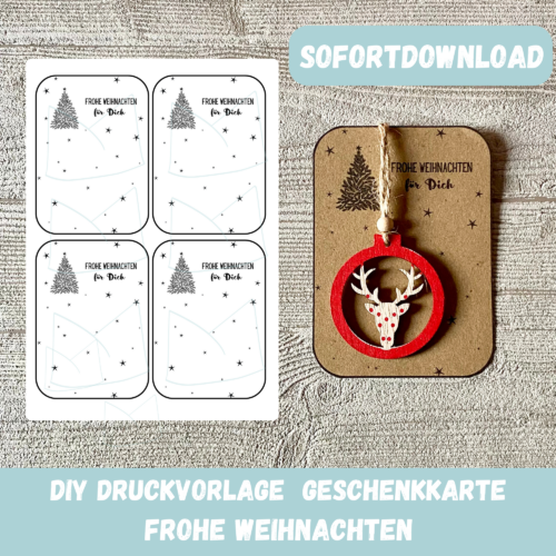 Druckvorlage weihnachtliche Geschenkkarte mit Tannenbaum - Frohe Weihnachten für Dich - Karte zum Bestücken - PDF