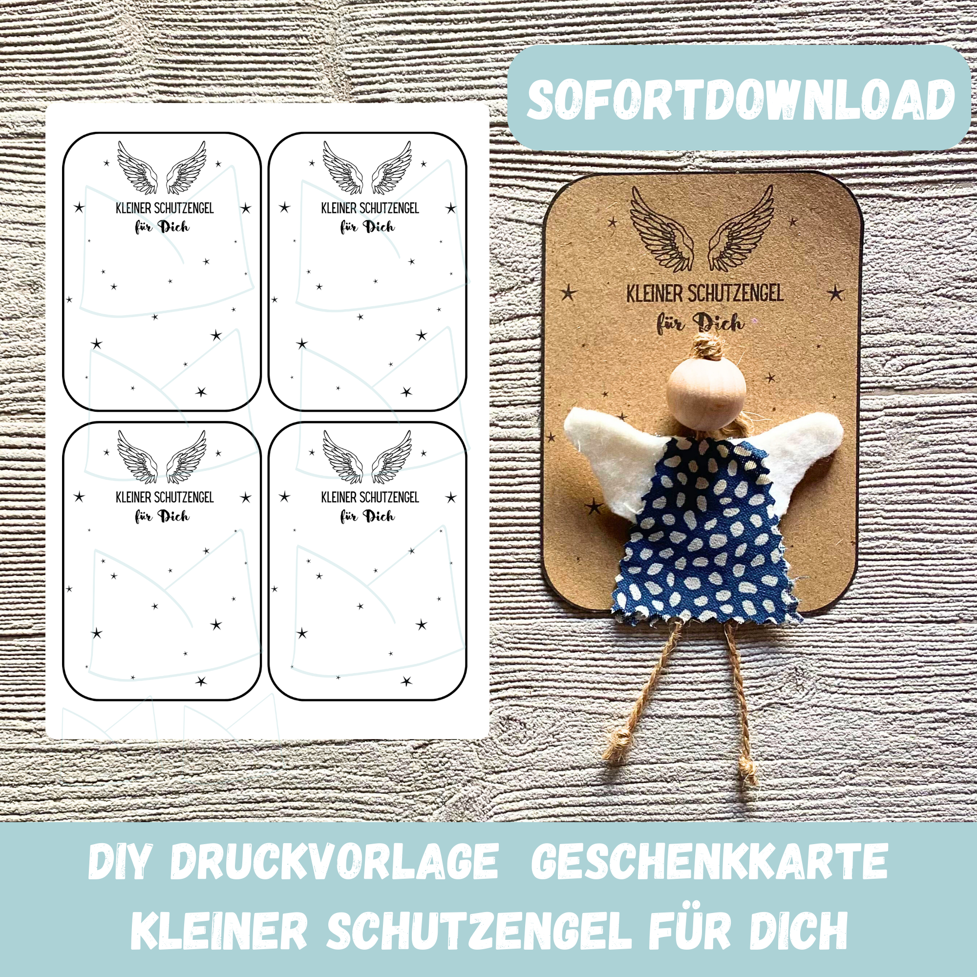 DIY Druckvorlage Geschenkkarte - Kleiner Schutzengel für Dich - Karte zum Bestücken - PDF
