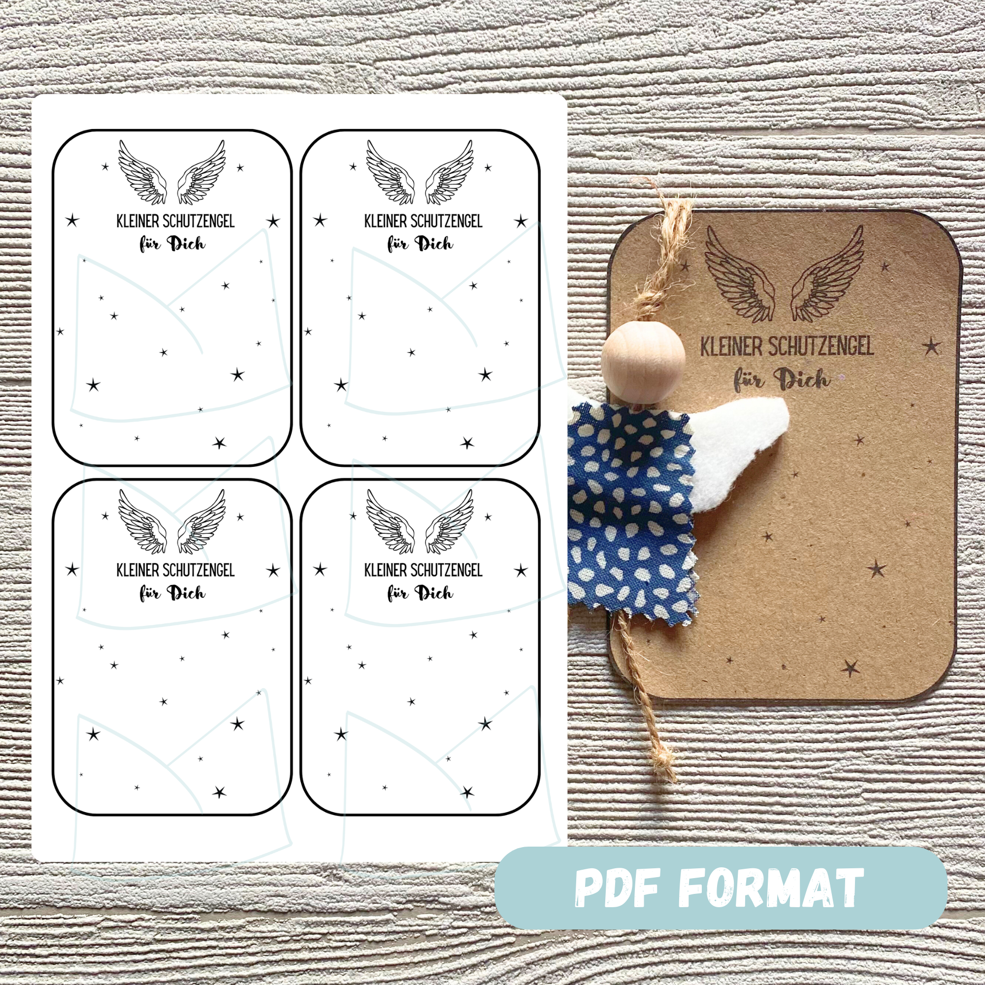 DIY Druckvorlage Geschenkkarte - Kleiner Schutzengel für Dich - Karte zum Bestücken - PDF