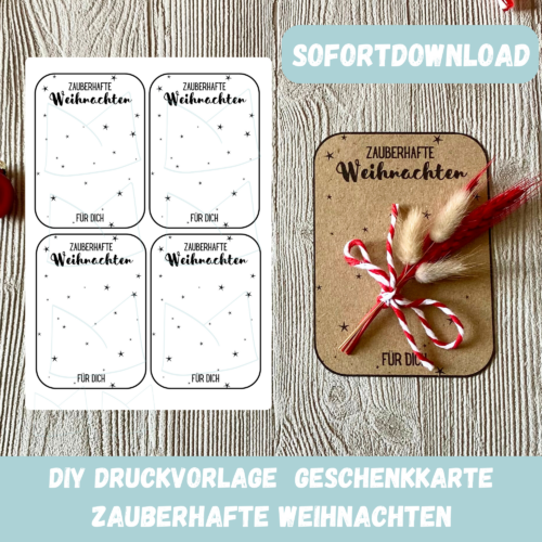Druckvorlage Geschenkkarte - Zauberhafte Weihnachten für Dich- Karte zum Bestücken - PDF Download