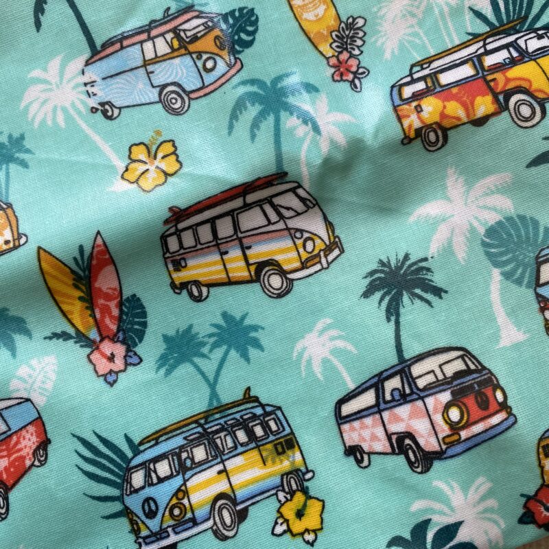 Wetbag, Nasstasche mit Aufhängung für Camping oder Dachzelt, Bulli Motiv in türkis