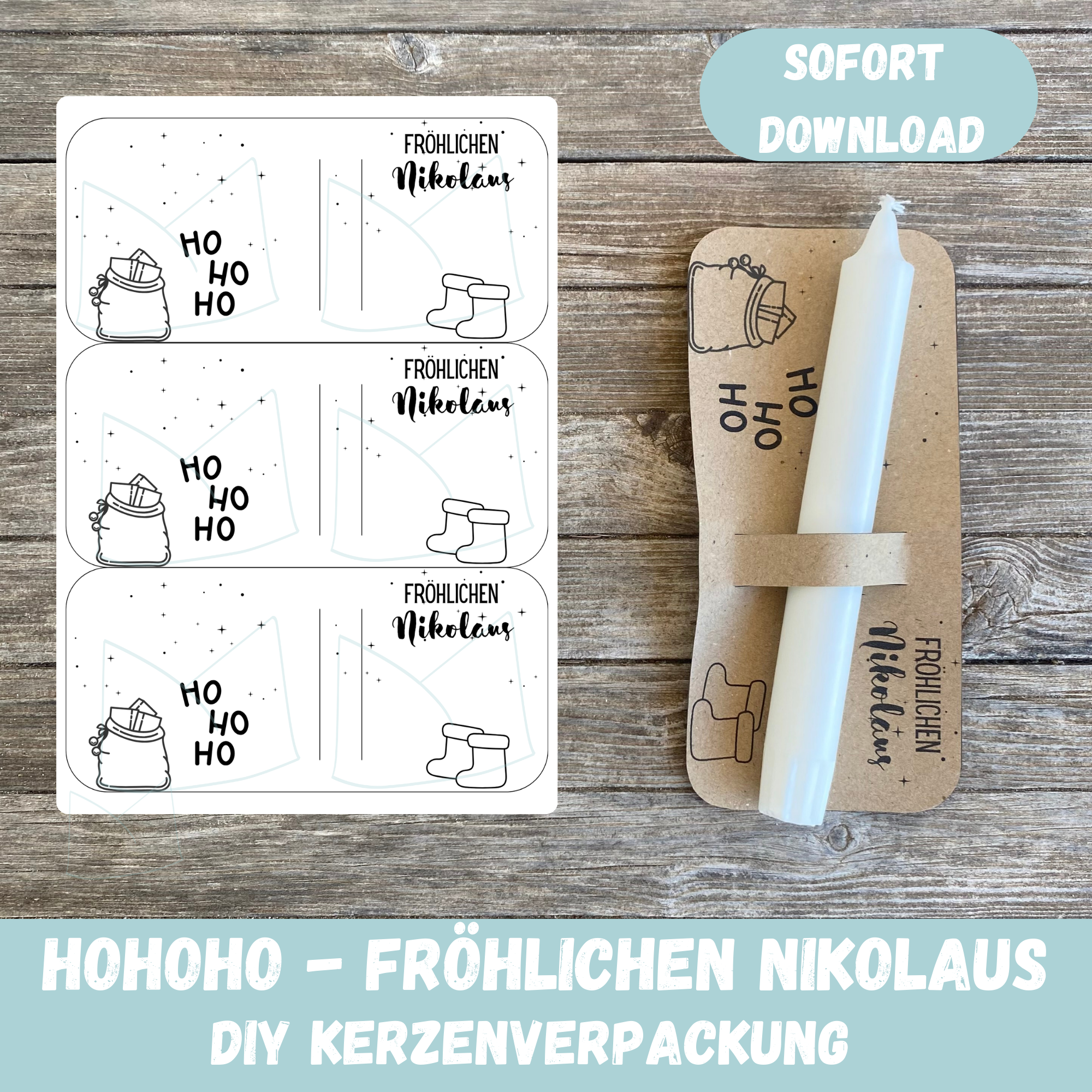 DIY Bastelvorlage Nikolaus - Kerzenverpackung für Stabkerzen & andere Kleinigkeiten - Download