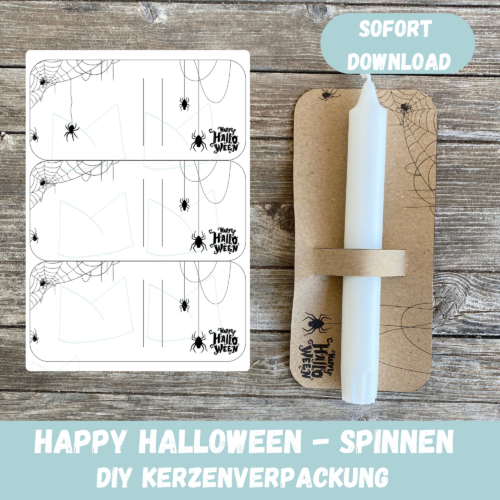 Halloween - Bastelvorlage- Kerzenverpackung für Stabkerzen & andere Kleinigkeiten mit Spinnen- Download