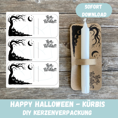Happy Halloween - gruselige Kürbisse Bastelvorlage- Kerzenverpackung für Stabkerzen & andere Kleinigkeiten- Download