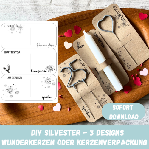DIY Bastelvorlage Silvester - 3 verschiedene Motive - Verpackung für Kerzen & andere Kleinigkeiten - Download