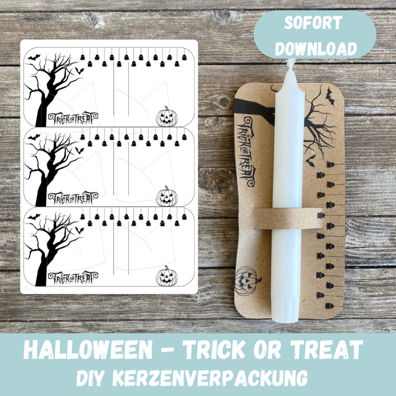 Halloween, Trick or Treat - Kerzenverpackung für Stabkerzen & andere Kleinigkeiten - Druckvorlage zum selber basteln - Download