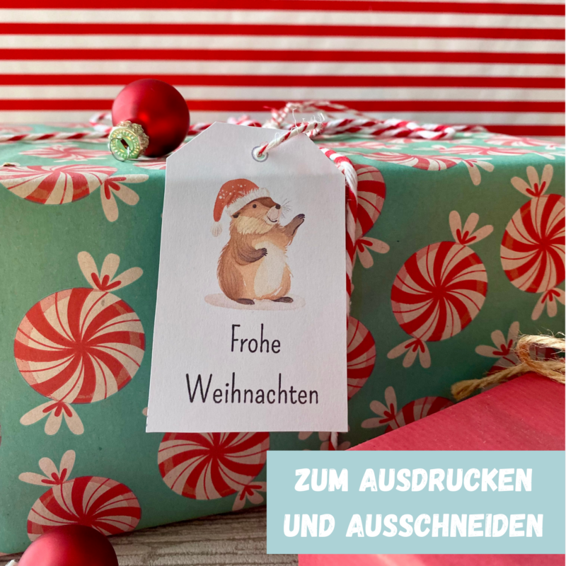 9 lustige Geschenkanhänger mit Tieren für Weihnachten zum Ausdrucken - PDF Download