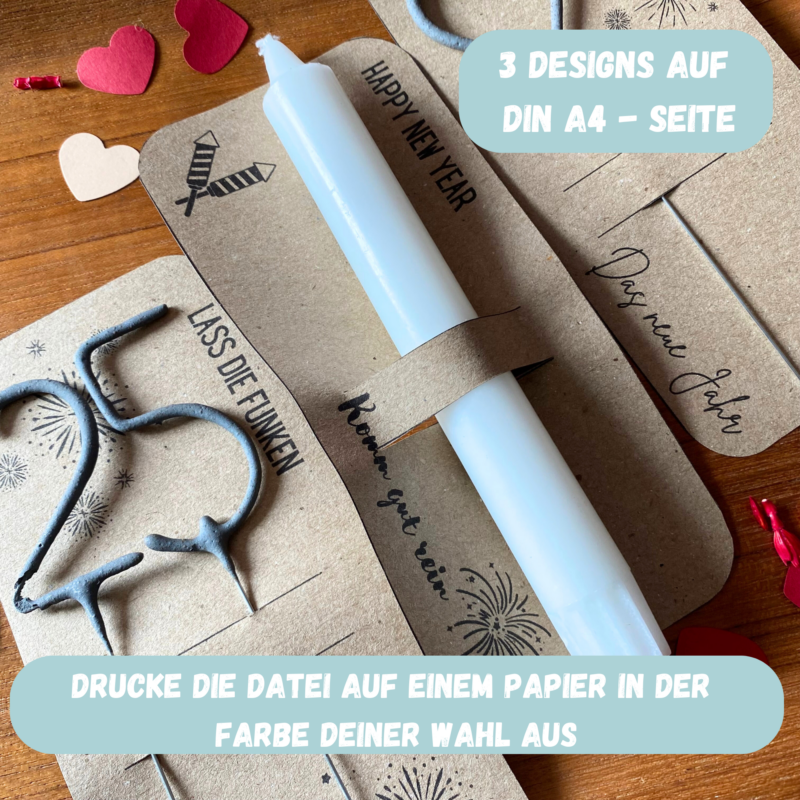 DIY Bastelvorlage Silvester - 3 verschiedene Motive - Verpackung für Kerzen & andere Kleinigkeiten - Download
