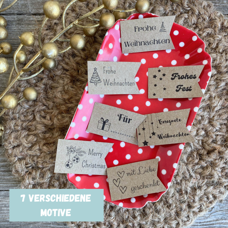 weihnachtliche Geschenkanhänger Bastelvorlage, kleine Anhänger, 7 verschiedene Etiketten für Geschenke - PDF Download