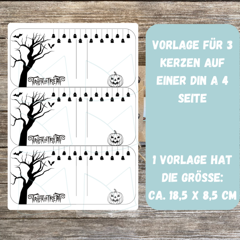 Halloween, Trick or Treat - Kerzenverpackung für Stabkerzen & andere Kleinigkeiten - Druckvorlage zum selber basteln - Download