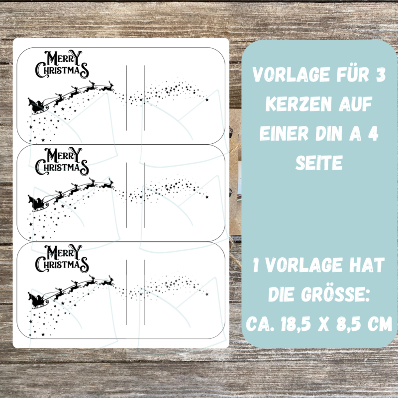 DIY Bastelvorlage Weihnachten - Merry Christmas mit Rentierschlitten - Kerzenverpackung für Stabkerzen & andere Kleinigkeiten, Rentiere - Download