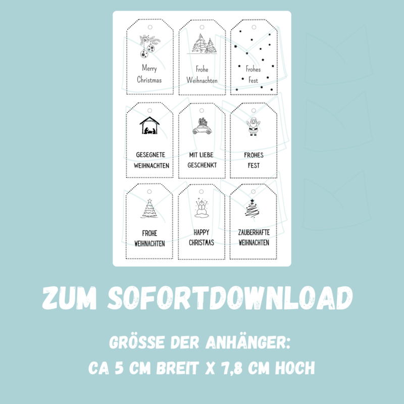 9 verschiedene Geschenkanhänger für Weihnachten zum Ausdrucken - PDF Download