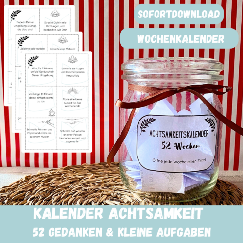achtsamer Jahreskalender - 52 Wochen - Wochenkalender - Digitaler Download PDF