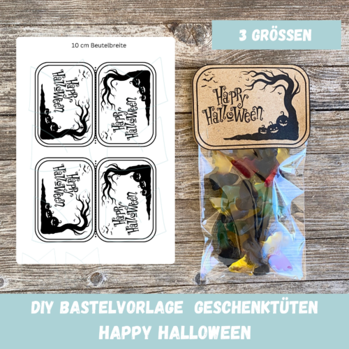 Tütenklappe Geschenktüte Happy Halloween, Tütenverpackung für befüllte Geschenktütchen, Digitaler Download