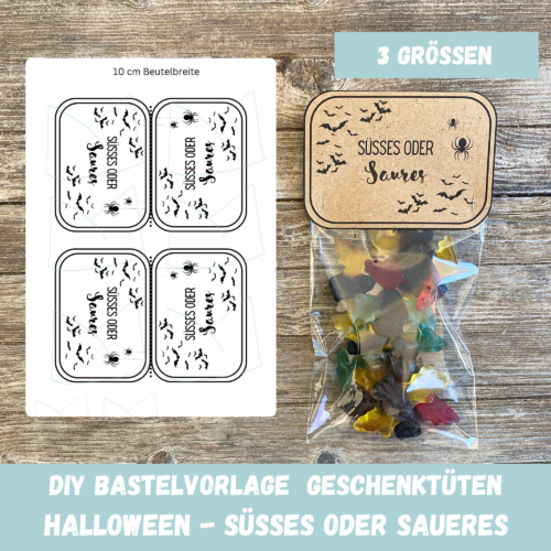 Tütenklappe Geschenktüte Halloween, Süsses oder Saures, Tütenverpackung für befüllte Geschenktütchen, PDF